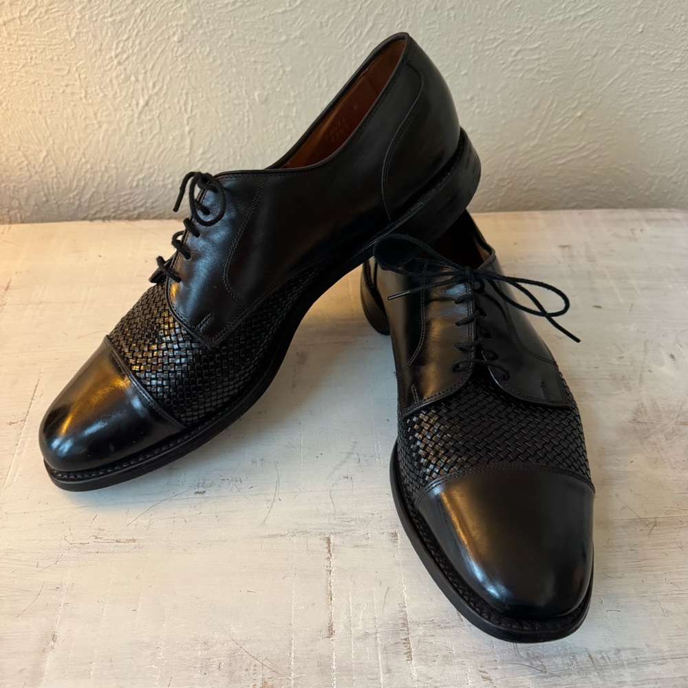 Allen Edmonds Como Woven Cap-Toe Black Leather Oxfords — Size 12B